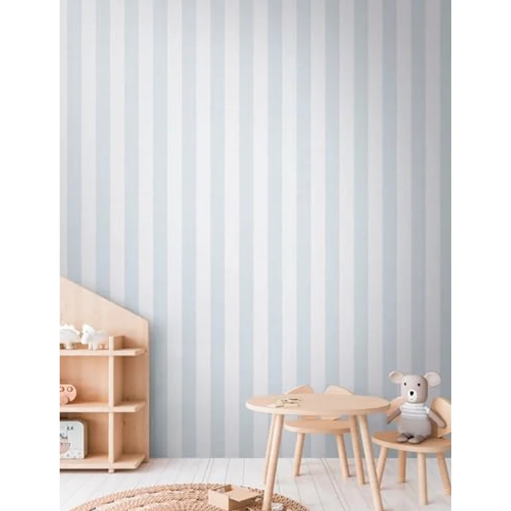 A.S. Création Kinderzimmer-Tapete Lilly & Luis, Strapazierfähige Vliestapete in Streifen-Optik, 10,05 m x 0,53 m, Blau, Creme, Made in Germany, 770784 – Bild 2