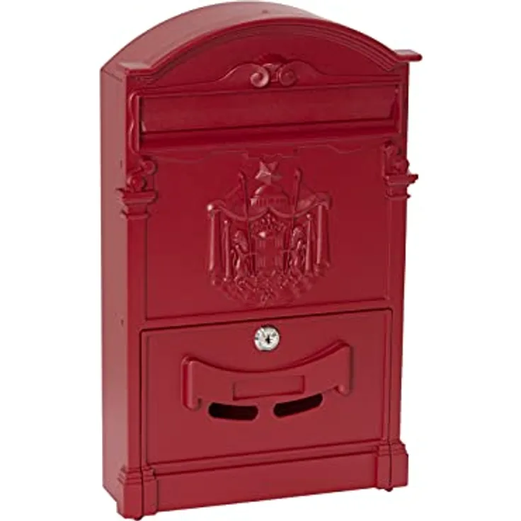 ARREGUI Residencia D-2151/R Briefkasten aus Aluminium im klassischen Stil, Größe M (DIN A4), Eleganter und Dekorativer Wandbriefkasten für Draußen mit Namensschild, Einfache Montage, rot