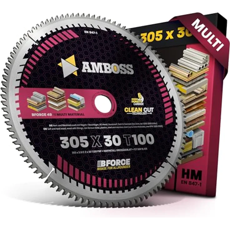 Amboss Werkzeuge Kreissägeblatt 305x30 Z100 FWF | Optimales Sägeblatt für Multi - Feinschnitt | Kompatibel mit Bosch, Metabo, Elu | HM Zuschnittblatt für Holz | Clean Cut Technologie | Ø 305 mm (Farbe: -)