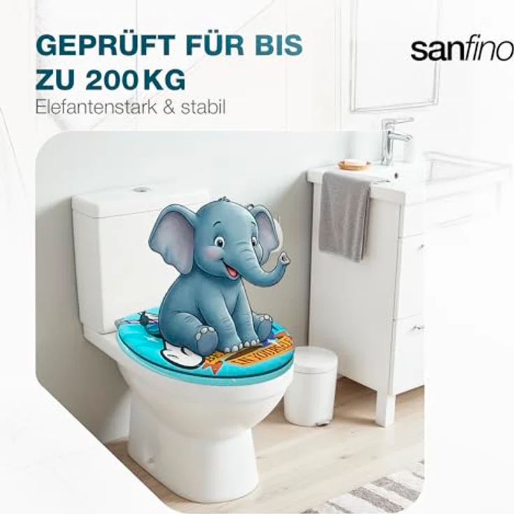 Sanfino WC Sitz Funky Unicorn, Toilettendeckel aus Holz mit Absenkautomatik, hellblau mit buntem Einhornmotiv, Maße 43,5 x 37,5 cm – Bild 7