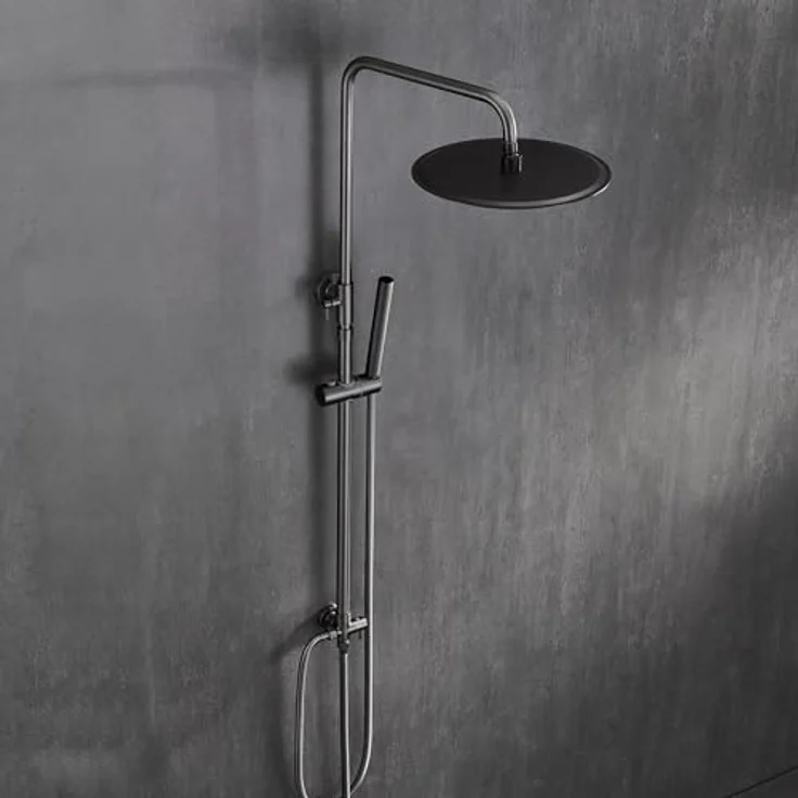Görbach Regendusche Duschsystem, Rund 20 cm, Edelstahl Duschkopf, Gunmetal Grau, verstellbare Duschstange, ohne Armatur – Bild 1