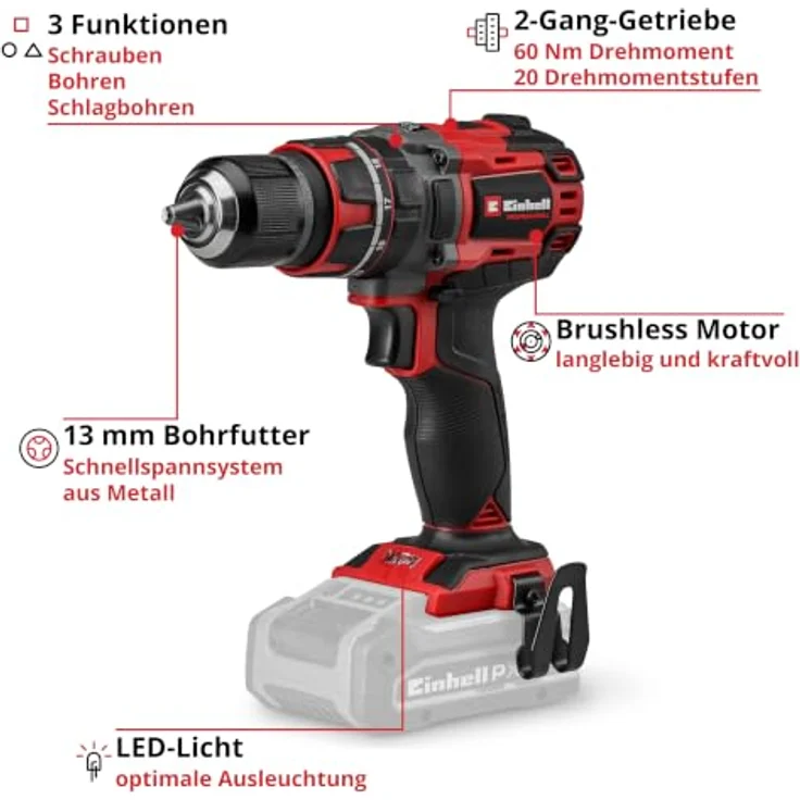 Einhell Professional TP-CD 18/60-T Li-i BL Solo, Akku-Schlagbohrschrauber mit 60 Nm Drehmoment, 2-Gang-Getriebe und bürstenlosem Motor – Bild 3