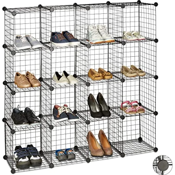 Relaxdays Kellerregal, Steckregal mit 16 Fächern, individuell zusammenstellbar, im modernen Industrial-Look