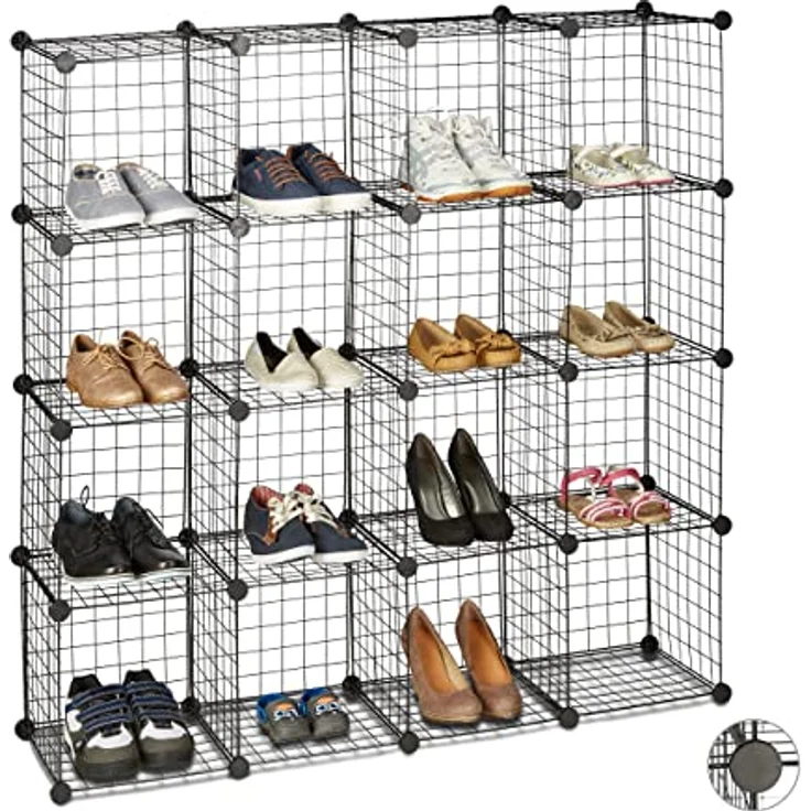 Relaxdays Kellerregal, Steckregal mit 16 Fächern, individuell zusammenstellbar, im modernen Industrial-Look – Bild 1