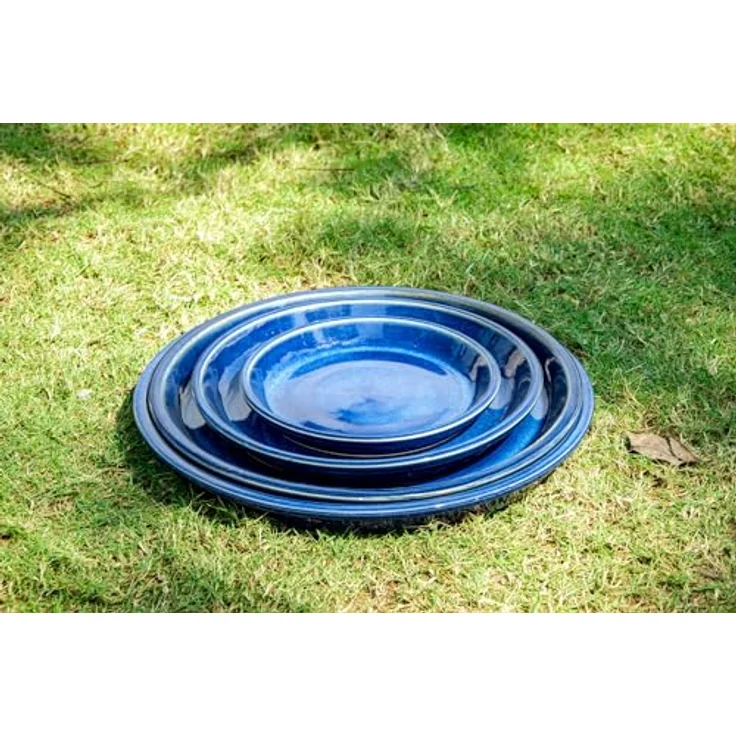Teramico Vogeltränke/Teller/Untersetzer für Pflanzgefäße Blumentöpfe Blau Weiß Anthrazit glasiert aus Steinzeug 32cm - Royal Blau frostfest – Bild 5
