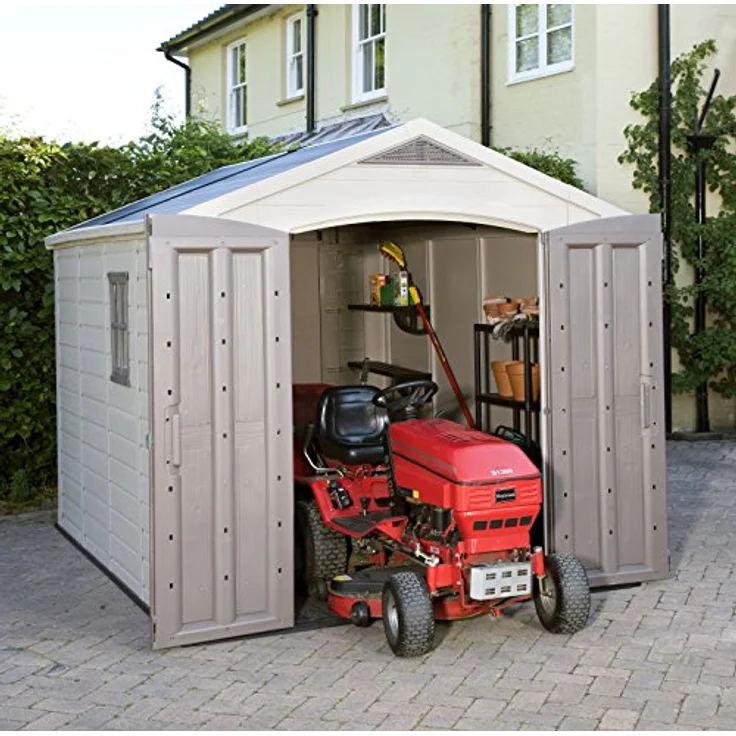 Keter Gerätehaus Factor 8x11, Beige, 15.5m³ Rauminhalt, Außenmaße (B/T/H): 256.5 x 332 x 243 cm, wetterfest, wasserdicht, UV-beständig, Outdoor – Bild 4