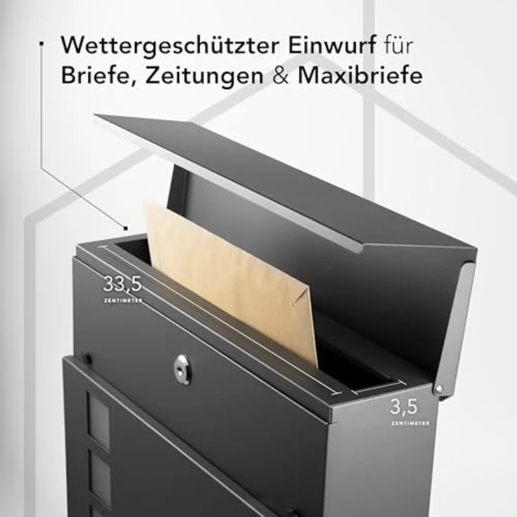NewHabitat Wandbriefkasten Anthrazit mit Zeitungsfach und Sichtfenster, rostfrei und UV-beständig, inkl. Montagematerial – Bild 3