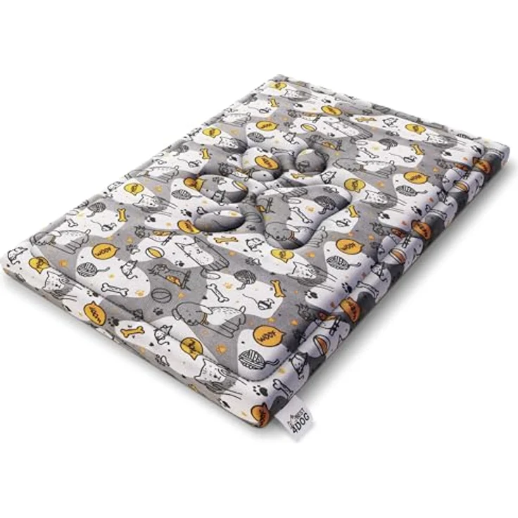 FDM Luna wasserdichtes Hundebett 100 x 70 cm Polyurethanschaum mit waschbarem Bezug Grau mit Gelb – Bild 1