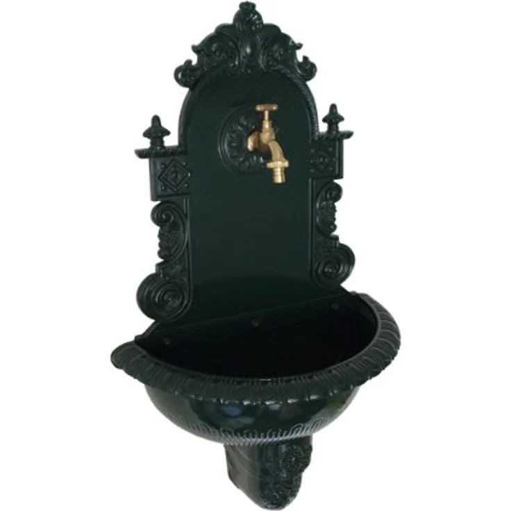 Wandbrunnen TIROL aus Aluguss mit Wasserhahn, dunkelgrün – Bild 2