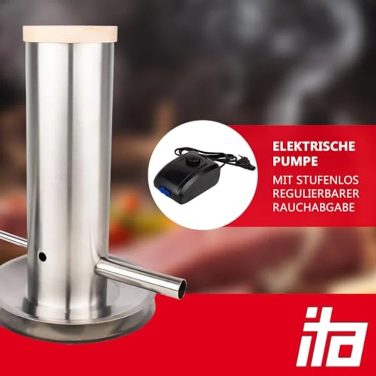 ITA Premium Kaltrauchgenerator, Edelstahl Raucherzeuger für Smoker, Set mit elektrischer Pumpe, 30 cm, ideal zum Kalträuchern von Fisch, Fleisch, Käse – Bild 3