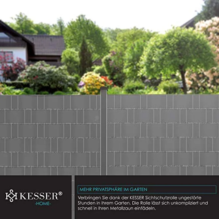 KESSER PVC Sichtschutzstreifen Sichtschutz Rolle Doppelstabmatten Zaun Blickdicht Wetterfest und Windschutz Zaunfolie Sichtschutz Garten Gartenzaun Grau, 35 m – Bild 4
