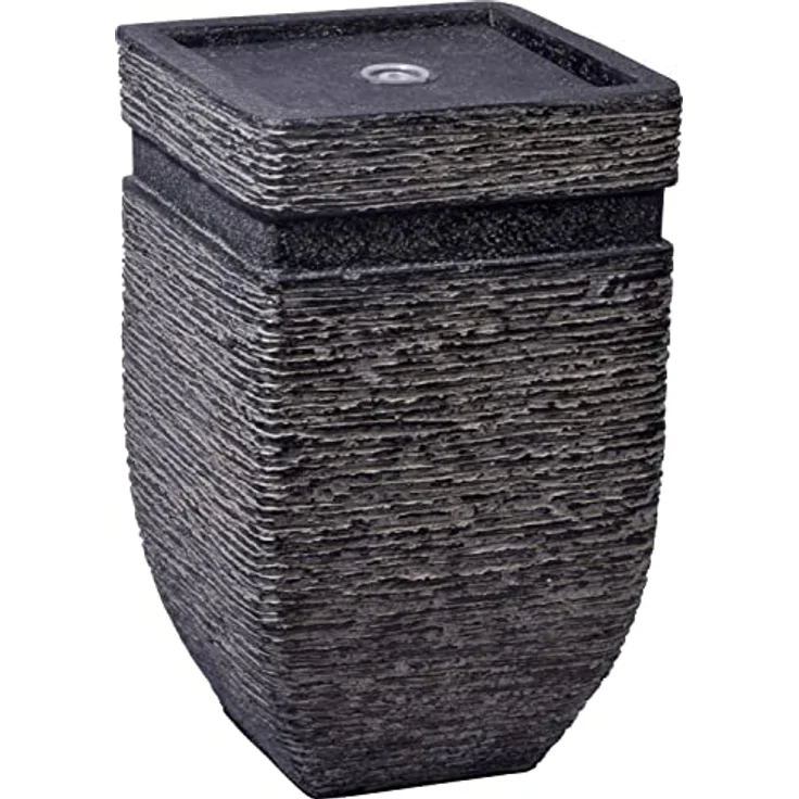 dobar Gartenbrunnen „Hera“, Solar-Panel Wasserspiel mit LEDs, 25 x 25 x 40 cm, Kunststein – Bild 2