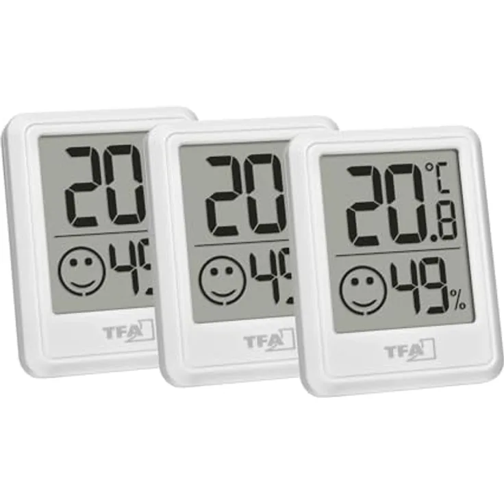 TFA Digitales Thermo-Hygrometer, Thermometer und Hygrometer mit Komfortzone-Anzeige, Weiss