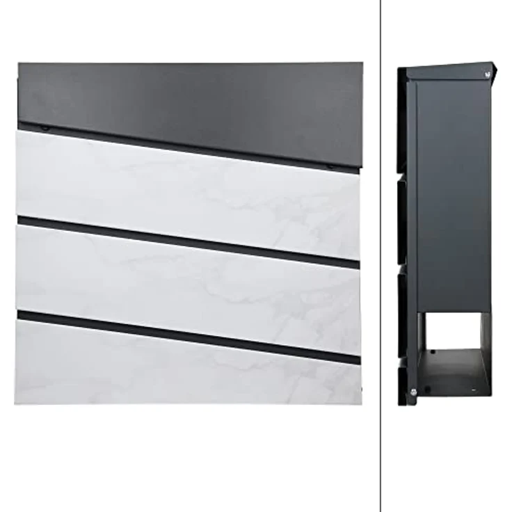 ECD Germany Standbriefkasten mit Zeitungsfach, Design Briefkasten mit Pfosten, Briefkastenanlage, Briefkastenständer Silber metallic 120 cm aus Edelstahl, Postkasten Anthrazit-Marmoroptik aus Stahl – Bild 2
