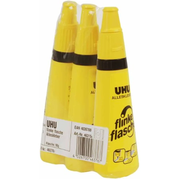 UHU Alleskleber Flinke Flasche, Universalkleber mit drehbarem Kopf, glasklar, 3 x 90 g – Bild 1