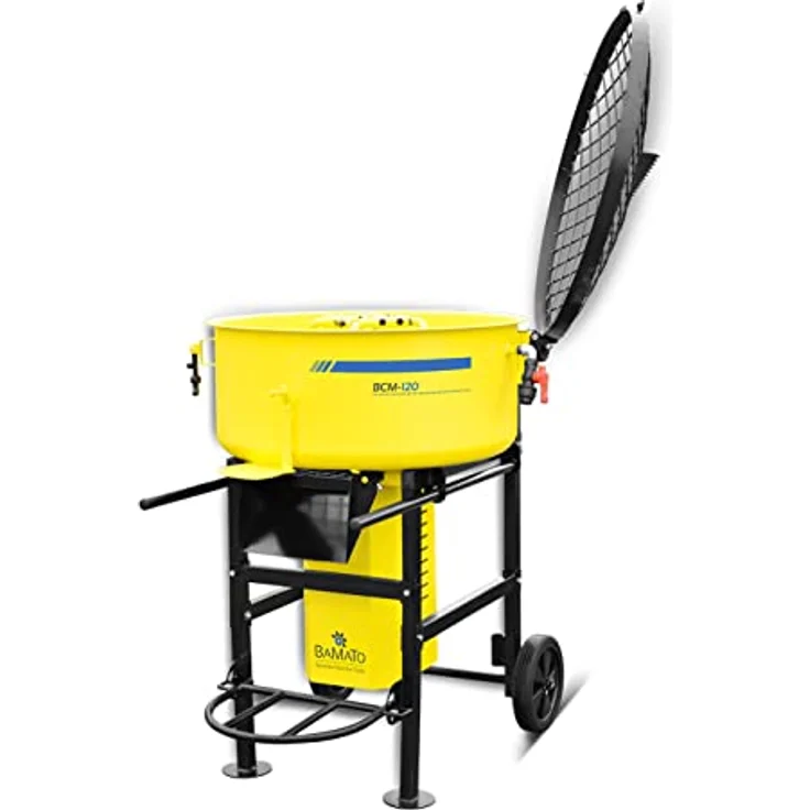 BAMATO Betonmischer BCM-120, Zwangsmischer mit 1500 Watt Motor, 120 Liter Trommel, Wasseranschluss und Sackaufreißer – Bild 3