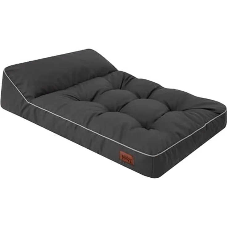 HOBBYGARDEN Hundematratze Haustierbett Hundeliegen Kissen Liegen Hundekissen Bett Sofa Hundekorb Tierbett Weich Hundesofa Matratze L - 98 x 62 cm Graphit, OEKO-TEX zertifiziert, höhere Plattform für Kopfauflage, vielseitig einsetzbar, teilweise wasserdicht