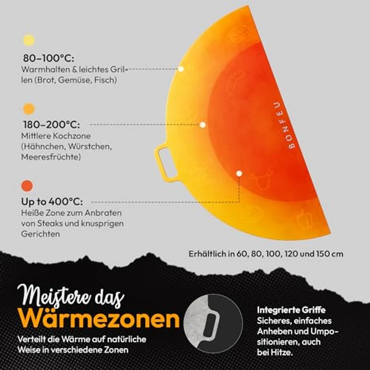 BonFeu Plancha Feuerplatte ½ Ø120cm - 6mm Dick - Grillplatte aus hochwertigem Stahl für Feuertonne und Feuerschale – Bild 4