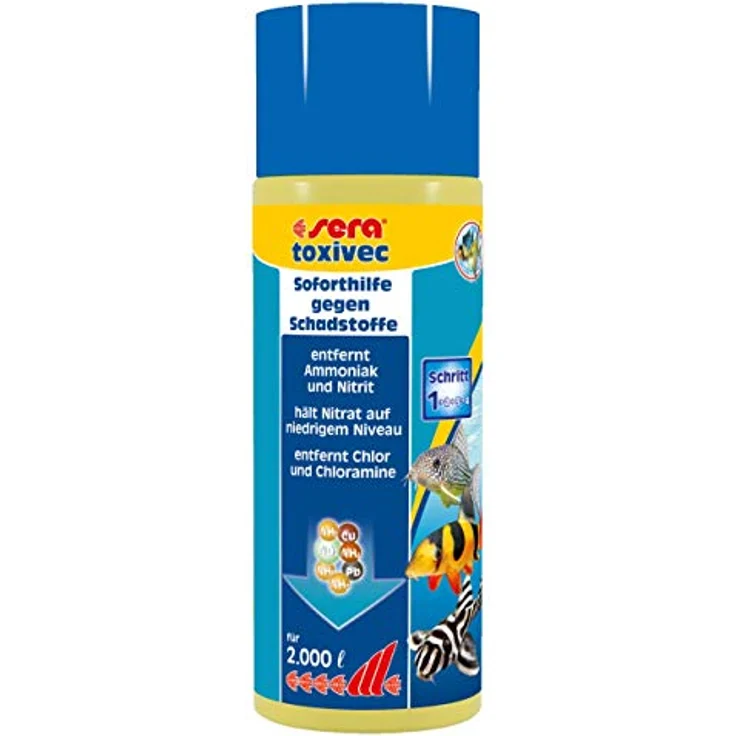 sera toxivec 500 ml Wasseraufbereiter fürs Aquarium, entfernt sofort fischtoxisches Ammoniak, Nitrit, bindet Schwermetalle wie Blei, Kupfer, entfernt Chlor, Chloramine, vermindert Nitrat, damit Algen – Bild 1