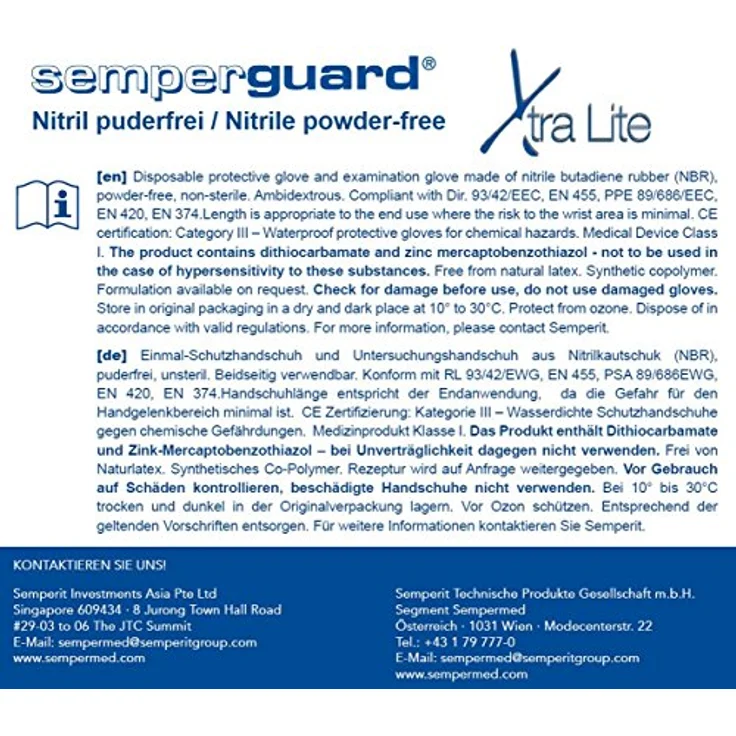Semperguard 816780239/3000001620 XtraLite Einmalschutz und Untersuchungshandschuh aus Nitrillatex, puderfrei, Größe XL, 9-10, Lavendelblau (180 er-Pack) – Bild 4
