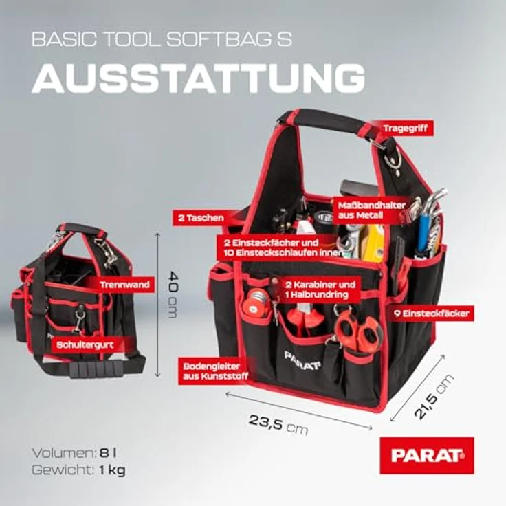 Parat BASIC Tool Softbag S, Werkzeugtasche unbestückt mit 21 Steckfächern, robustem Nylonmaterial, farblich neutral – Bild 8