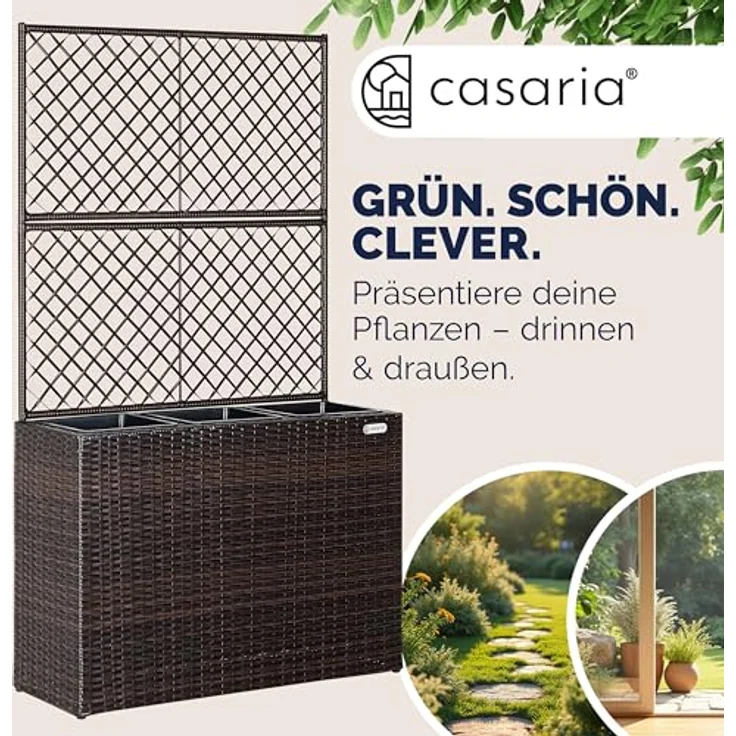 Casaria Spalier, Blumenkasten Rankgitter 3 Innentöpfe Polyrattangeflecht Rankhilfe, wetterfest, UV-Lichtbeständig, schwarz/creme – Bild 8