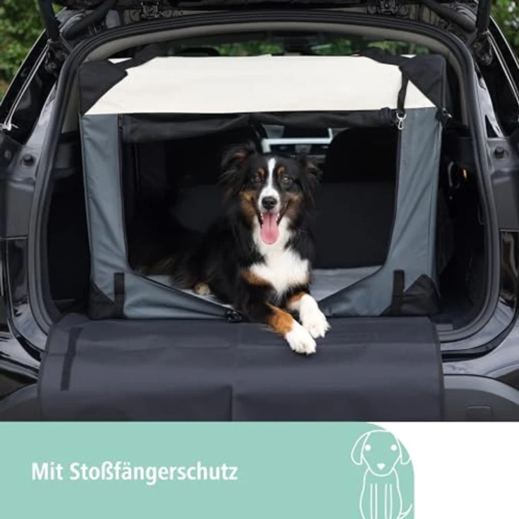 Kerbl Tiertransportbox Transportbox Journey 70 cm x 52 cm x 52 cm 80597, Nylonmaterial in Schwarz, mit integrierter Softplüsch-Matte und seitlichen Öffnungsmöglichkeiten – Bild 3