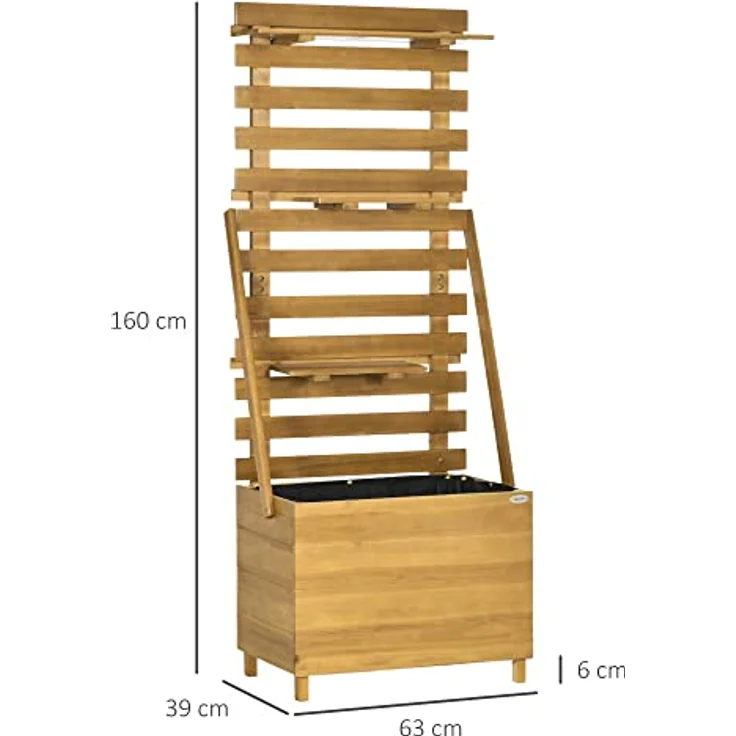Outsunny Hochbeet mit Rankgitter, Pflanzkasten mit 3 Ablagen, Blumenkasten mit Rankhilfe, für Kletterpflanzen, Garten, Terrasse, aus Holz, Braun, 63 x 39 x 160 cm – Bild 5