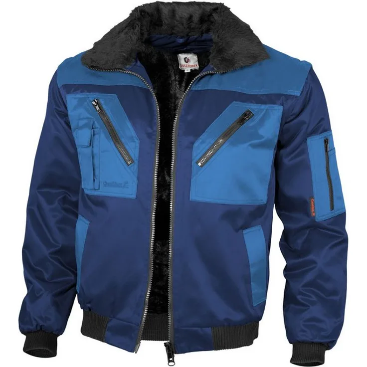 Qualitex Workwear Pilotenjacke zweifarbig marine/royal, Gr. 4XL mit austrennbarem Faserpelzfutter