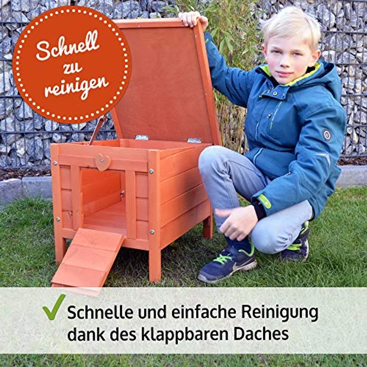zooprinz großes Kleintierhaus mit klappbarem Dach – Wetterfestes Nagerhaus aus Vollholz, natürliche Farbe gestrichen, ideal für drinnen und draußen – Optimaler Rückzugsort für Kaninchen und Meerschweinchen – Bild 4