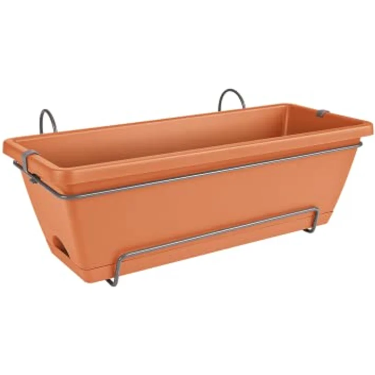 elho Barcelona Allin1 50 - Übertopf für Balkon & Außen - 100% recyceltem Plastik - Ø 49.5 x H 18.5 cm - Braun/Terra – Bild 2