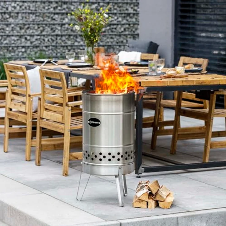 Petromax Feuertonne Pyron Black | Raucharmes Feuer mit Sekundärverbrennung aus Edelstahl, inkl. Ascheschale & Standbeinen, erweiterbar zur Plancha für Garten & Terrasse – Bild 4