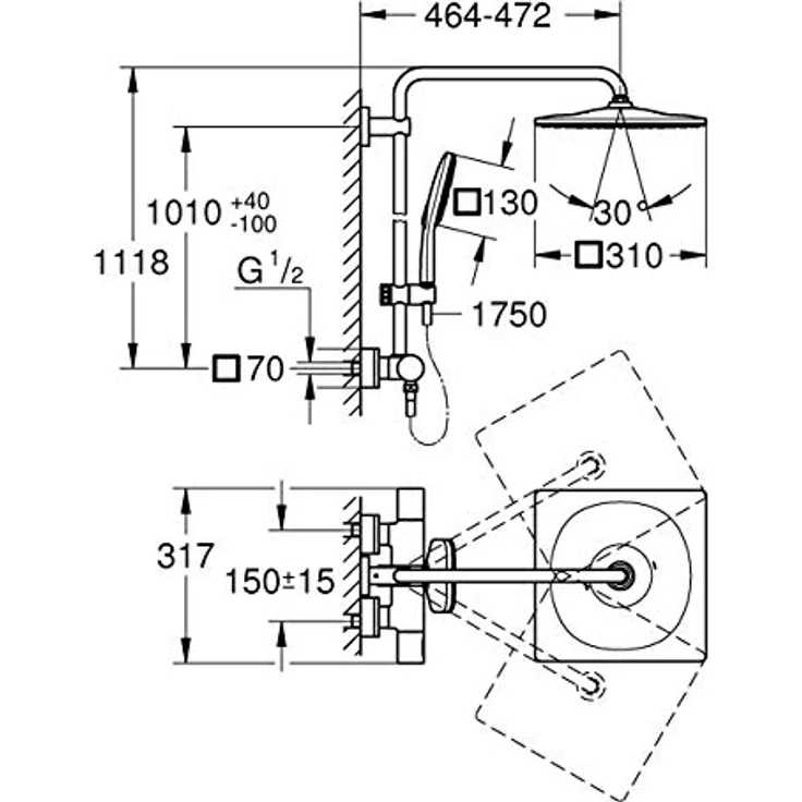 GROHE Rainshower Smartactive 310 - Duschsystem mit Thermostatarmatur (Sicherheitsperre bei 38°C, langlebig, Antikalk- System, Verbrühschutz), chrom, 26649000 – Bild 2