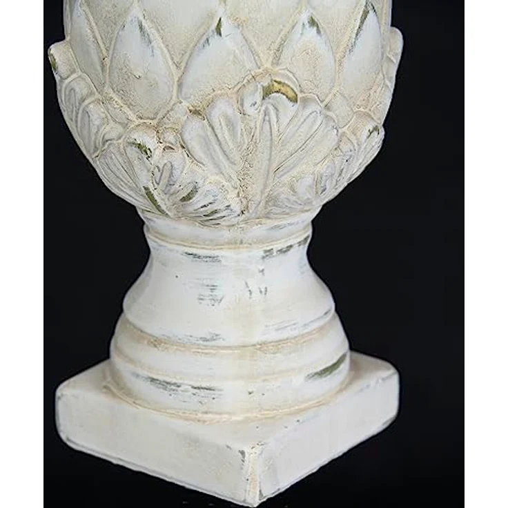 Flair Flower Dekoobjekt Zapfen Pinien-Zapfen auf Fuß, altweiß Creme, Shabby Landhaus-Optik, 25 cm, Keramik Gartenfigur – Bild 3