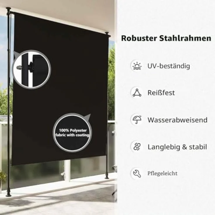 vidaXL Außenrollo 200 x 270 cm Anthrazit, PA-beschichtet mit Handkurbelbetrieb und höhenverstellbaren Pfosten – Bild 8
