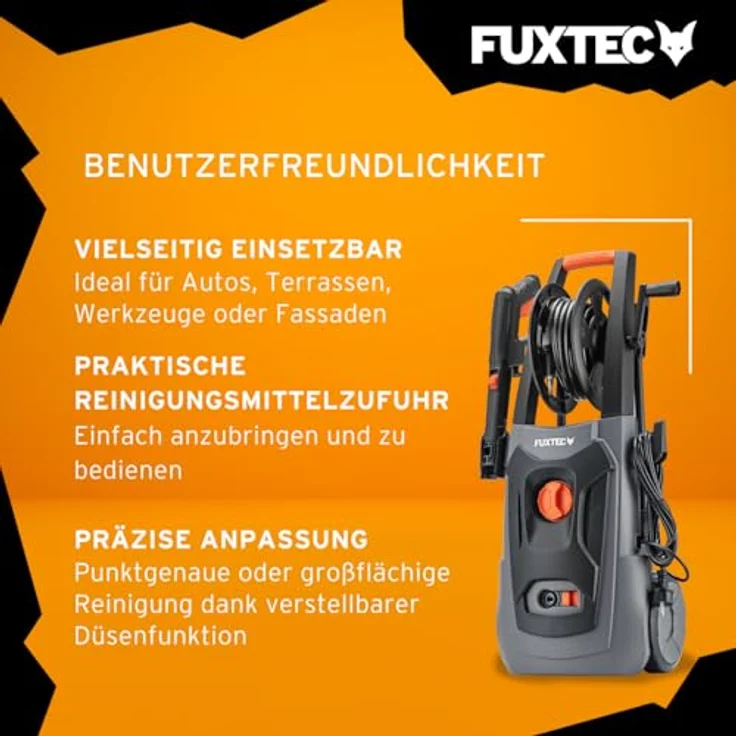 FUXTEC Hochdruckreiniger FX-HDR1800, kraftvoller 1800 Watt Motor, 130 bar Druck, benutzerfreundliche Features – Bild 4