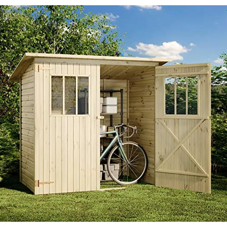Alpholz Gerätehaus Zimowit aus Massiv-Holz | Gerätehaus mit 14 mm Wandstärke | Garten Holzhaus inklusive Montagematerial | Geräteschuppen 194 x 118 cm | Pultdach