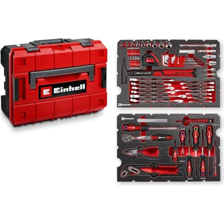 Einhell E-CASE 80-tlg. Werkzeugkoffer (Werkzeug-Set im robusten, stapelbaren Kunststoffkoffer)