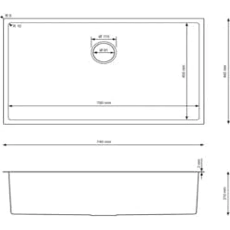 QLS Spülbecken SANTA, Edelstahl Unterbau, 74x44 cm mit Siphon INOX, gebürstete Satin-Optik, hitzebeständig – Bild 5