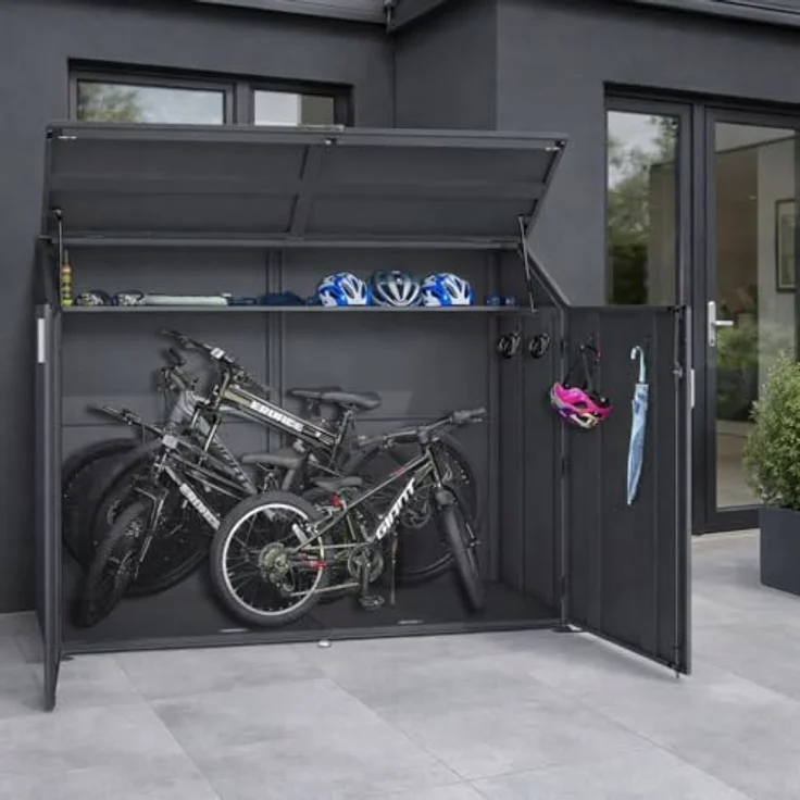 DEGAMO Fahrradgarage Freiburg, Metall anthrazit (RAL 7016), für bis zu 4 Fahrräder, wetterfest, abschließbar, 200x100x157cm – Bild 2