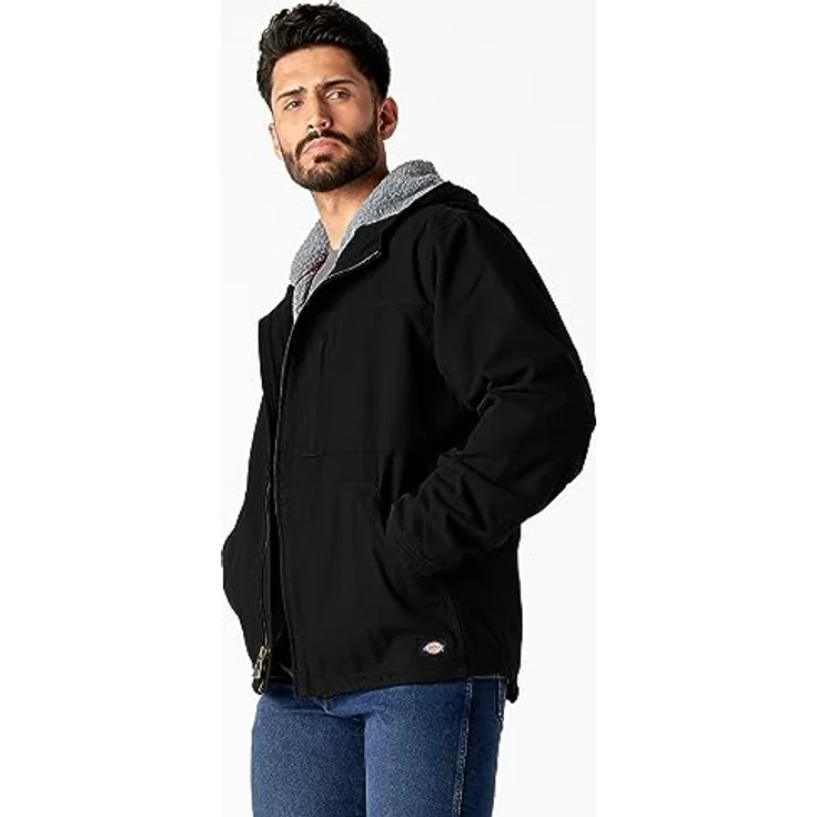 Dickies Sherpa Lined Hooded Duck Jacket, Arbeitsjacke aus 100% Baumwolle mit windabweisendem Robuster Duck-Stoff, schwarz – Bild 2