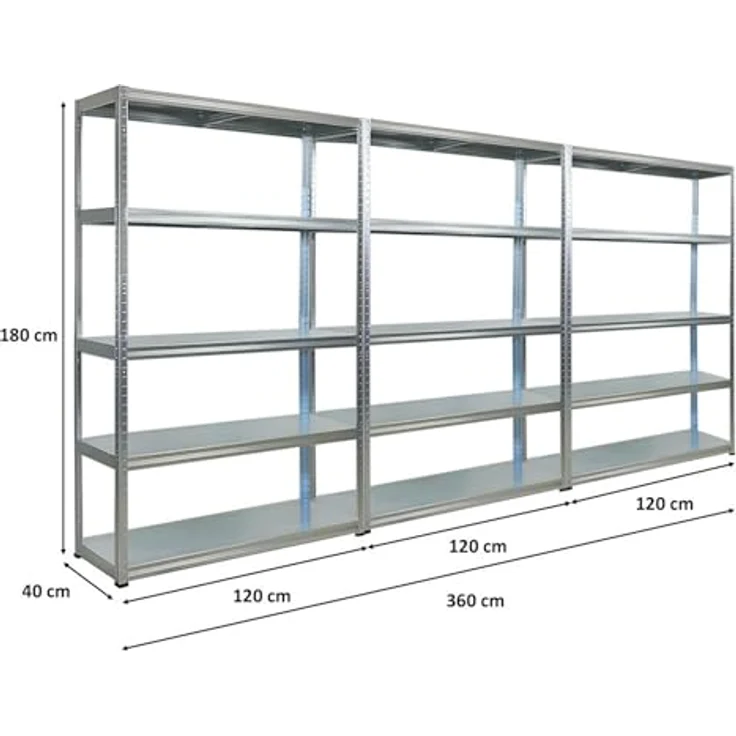 Proregal Metallregal Mega Deal Steel Eagle, 5 Böden, Traglast 130 kg pro Boden, Verzinkt, H x B x T: 180 x 120 x 40 cm – Bild 2