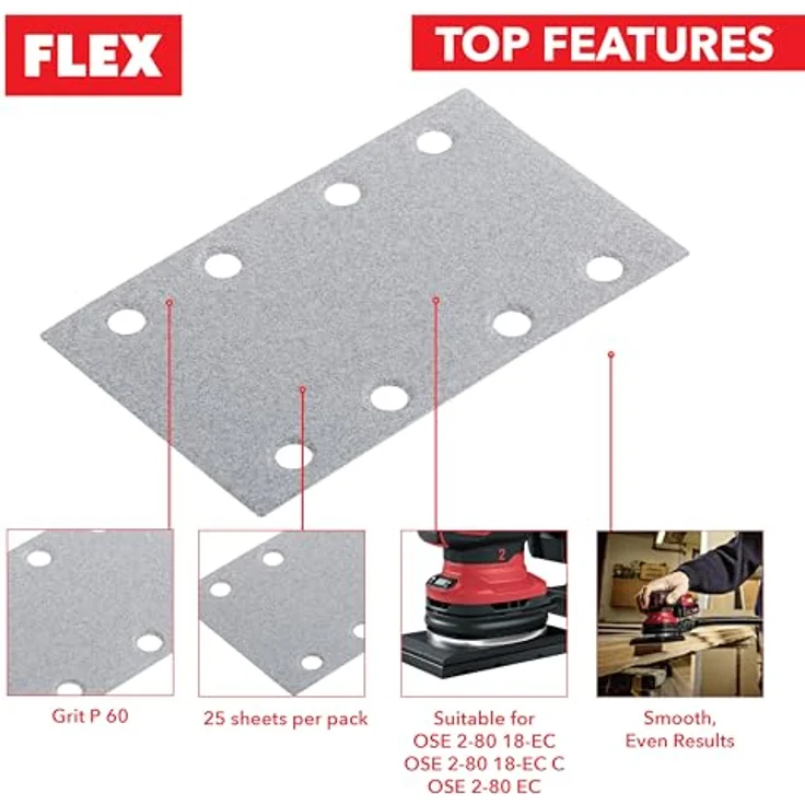 FLEX LIJA UNIVERSAL 80X133 SV-P60, Schleifscheiben im 25er Pack mit ergonomischem Design und langlebiger Premium-Verarbeitung – Bild 2