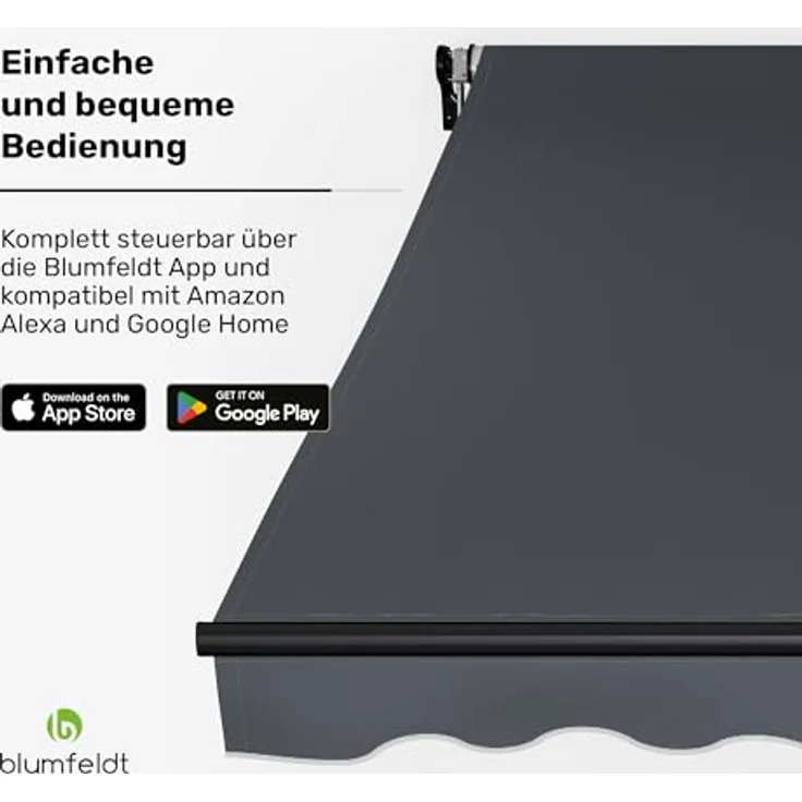 Blumfeldt CloudShade Markise, 3m elektrische Gelenkarmmarkise mit App & Fernbedienung, UV 30+ & Regenschutz, neigungswinkelverstellbar, Aluminiumrahmen, Wandmontage, 295x250 cm, Dunkelgrau – Bild 2