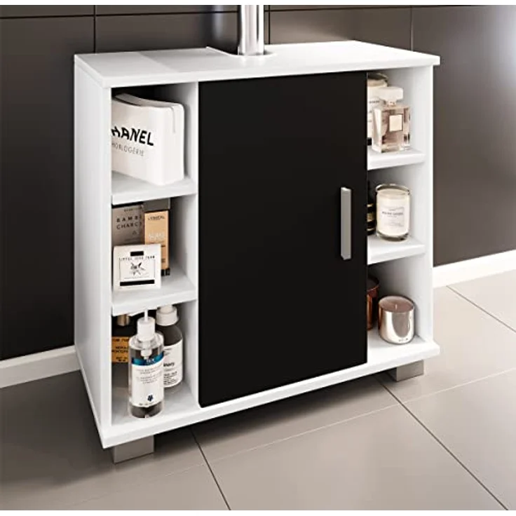 VCM Holz Badmöbel Badunterschrank Waschbeckenunterschrank Badezimmer Zalo M Weiß/Schwarz – Bild 4