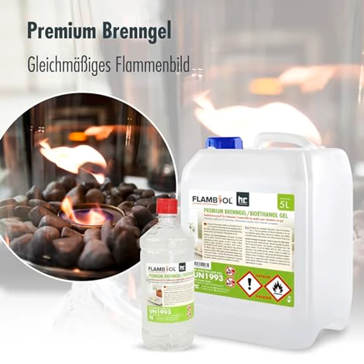 Höfer Chemie 15x 1 L FLAMBIOL® Premium Brenngel mit langer Brenndauer, für Kamine drinnen & draußen – Bild 7
