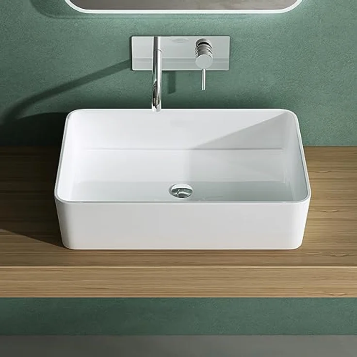 Mai & Mai Aufsatzwaschbecken BTH: 60x40x15cm in Weiß glänzend aus Mineralguss - Robust und leicht zu reinigen – Bild 2