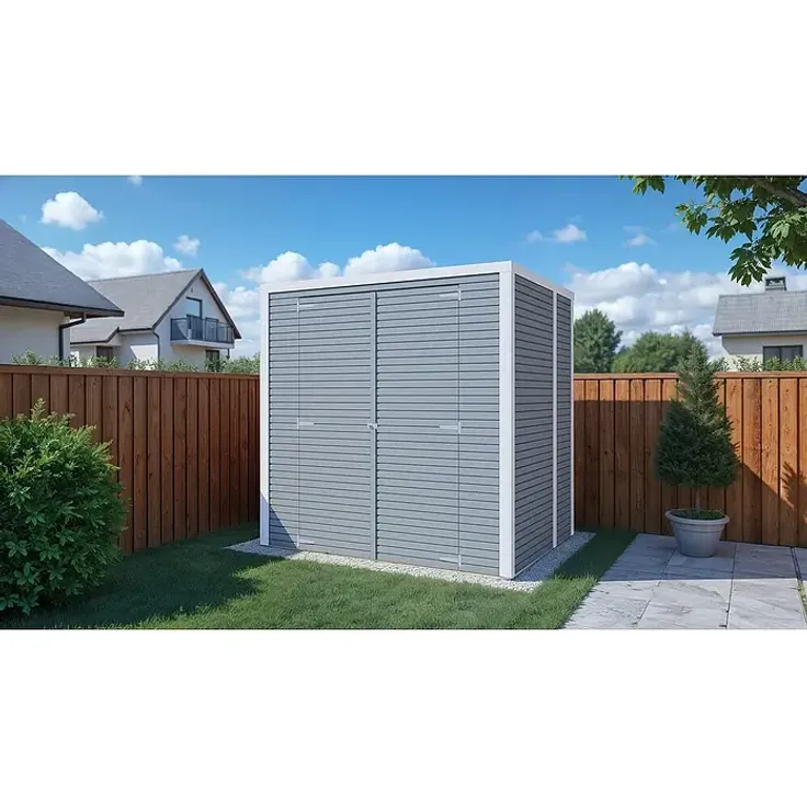 Bertilo Gerätehaus Box 2, Gartenhaus aus grauer Nordischer Fichte, 170 x 170 cm, Flachdach, hohe Doppeltüren