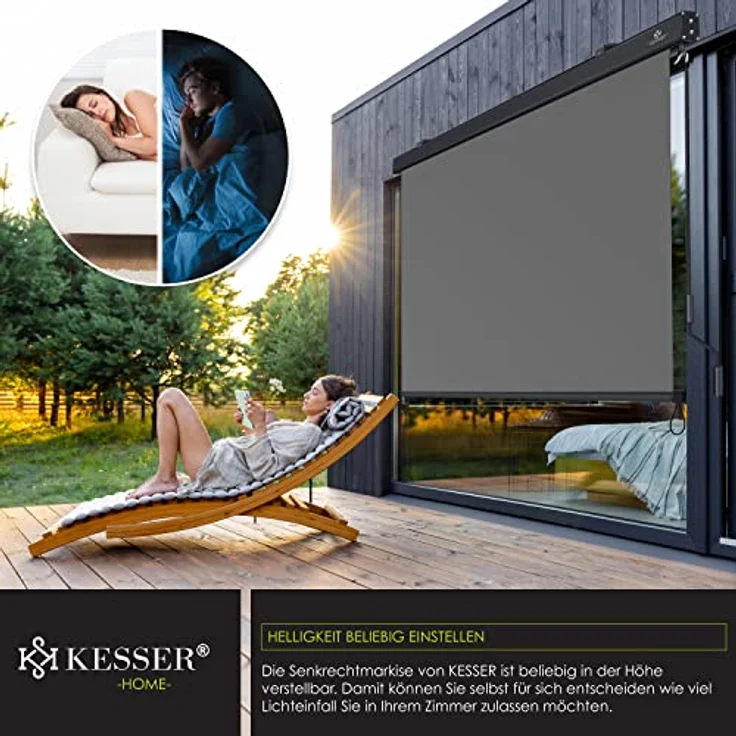 KESSER® Senkrechtmarkise Außenrollo Handkurbelmechanismus Balkonrollo Sonnen-und Sichtschutz, Beschattung Sonnenschutz Außen Rollo mit Kurbel Markisenkasten, Balkon und Terrasse, 180 x 250cm Grau – Bild 4