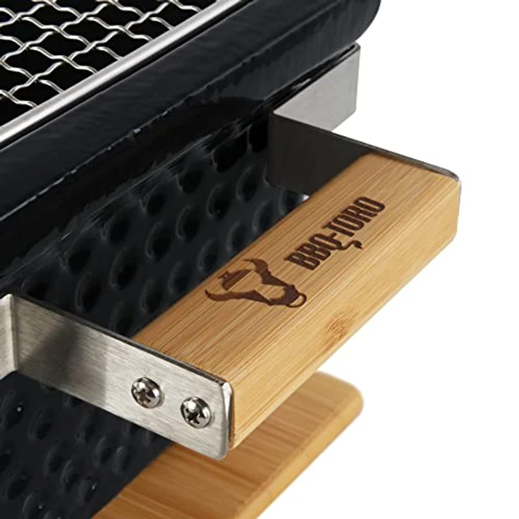 BBQ-Toro Keramik Tischgrill mit Holzunterlage | 50 x 23 x 17 cm | Hibachi Tischgrill ohne Strom | Schwarz | Minigrill, Tischgrill Holzkohle, Kohlegrill Camping Grill Holzkohle, Mini Grill Holzkohle – Bild 5